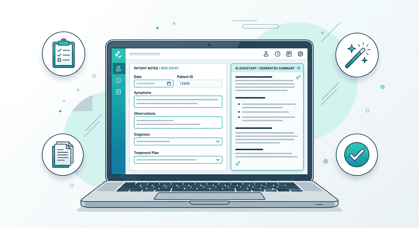 BxScribe clinical notes dashboard showing structured input form and AI-generated note output